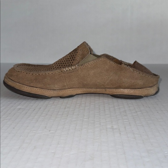 OluKai Moloa Kahana Light Brown Perforated Leather Slip On Loafers main image 6